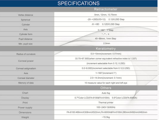FA-6100 Auto Refractor | Professional Computerized Eye Exam Equipment